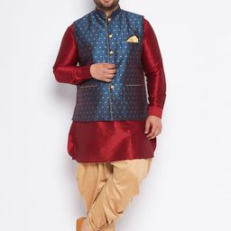 VASTRAMAY Plus Size Mandarin Collar Patani Kurta & Dhoti Pants With Nehru Jacket-picture-9