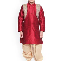 Jeetethnics Boys Maroon Self Design Ethnic Motifs Regular Kurta with Dhoti Pants-image-13