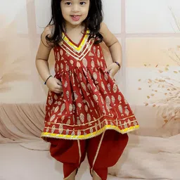 BownBee Girls Printed Regular Pure Cotton Kurta with Dhoti Pants-picture-17