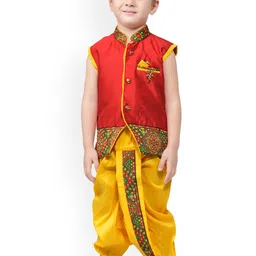 Jeetethnics Boys Red Embroidered Regular Kurti with Dhoti Pants-picture-21