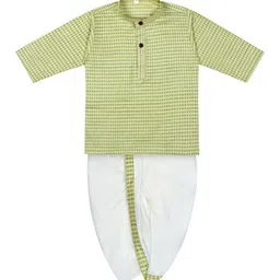 Superminis Boys Green Pure Cotton Kurti with Dhoti Pants-image-99