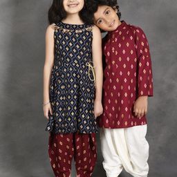 LilPicks Boys Maroon Ethnic Motifs Printed Kurti with Dhoti Pants-picture-44