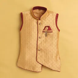 BAESD Boys Geometric Woven Design Silk Cotton Straight Kurta With Dhoti Pants image 4