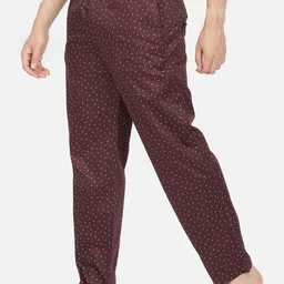 IVOC Men Brown & Pink Printed Slim-Fit Pure Cotton Lounge Pants image 4