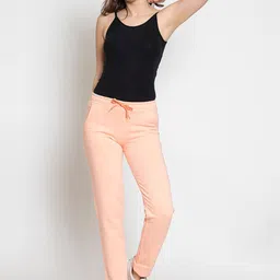 FEMEA Women Peach-Coloured Solid Cotton Slim-Fit Track Pants image 4