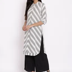 W Women White Printed Kurta with Palazzo Set image 2