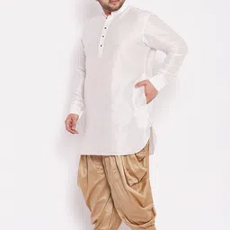 VASTRAMAY Men White Kurta with Dhoti Pants image 2