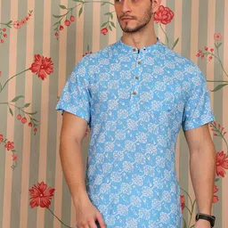 Ode by House of Pataudi Floral Printed Mandarin Collar Short Kurta-image-58