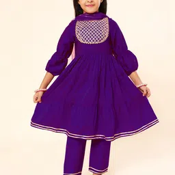 A.T.U.N. Girls Embroidered Tiered Kurta with Trousers & Dupatta-picture-42
