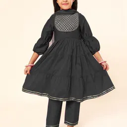 A.T.U.N. Girls Black Tiered Gotta Patti Kurta with Trousers & With Dupatta-picture-28