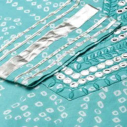 ERISHA Bandhani Embroidered Gotta Patti Pure Cotton Kurta With Trousers & Dupatta image 3