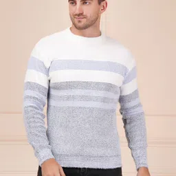 axolotl Men Striped Round Neck Blue Sweater-picture-47