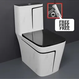 solano C/T07 Premium Quality White Marble commode with Black Finishing Line and Round Flush Button Western Commode-picture-13