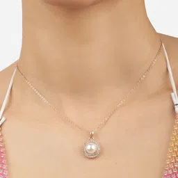 Zaveri Pearls Rose Gold-Plated Cubic Zirconia Stone Studded Pendant with Chain image 1