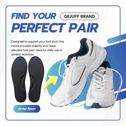 gejuff Size 6 Shoes Sole for Flat Foot | Shoe Sole Pad with Arc Support | Memory Foam Form Full Length Regular Shoe Insole image 4