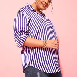 curvy street Women Regular Fit Striped Casual Shirt image 3