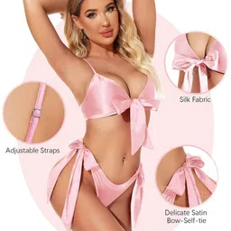 Beera Women Sexy Lingerie Set Satin Bow Tie 2 Piece Bra and Panty Sets image 2