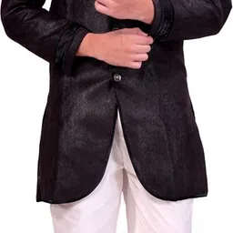 Pooja Ethnic Pooja Ethnic Men's Black Silk Indo Western with Pant PE9089 Embroidered Sherwani-picture-15