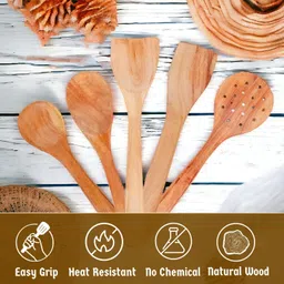 woodykart Wooden Salad Spoon and Spatula Set made from Natural Wood Wooden Salad Spoon, Serving Spoon Set image 4