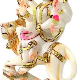 upharkaro Marble Dust Maa Durga Goddess Statue 9 Inch | Handcrafted Sherawali Mata Idol Decorative Showpiece - 18 cm image 2