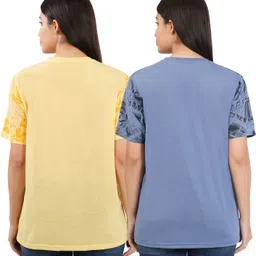 shaun Pack of 2 Women Self Design Round Neck Cotton Blend Multicolor T-Shirt-picture-22