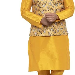 kaifoo Men Pure Silk Kurta Churidar Ethnic Jacket Set-picture-10
