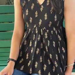 Casual Sleeveless Floral Print Women Black Top-image-20