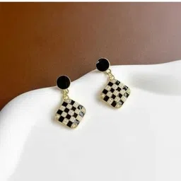 rishastyle Black and creamy white combination korean temperment shining earrings Zircon Alloy Drops & Danglers image 5