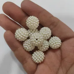 the unique ® 12mm Off White Colour Round Shape Design Moti / Beads For Toran Making, Latkan Making, Jhumka Making, Art & Craft, Jewellery Making, Decoration, Aari / Maggam Embroidery Work Pack Of 100pcs image 3