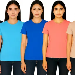 sm shayam creation Pack of 5 Women Solid Round Neck Polyester Multicolor T-Shirt-picture-15