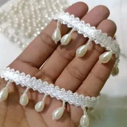 diara Cream latkan katdana hanging lace border for Dresse, Saree, Lehenga, Dupatta, Bag, Craft and Decorations (4meter) Lace Lace Reel image 4