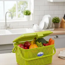 manpasand Plastic Fancy Basket with Handles & Lid | Durable Plastic Basket for Home & Kitchen Storage Basket image 3