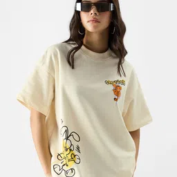 the souled store Women Printed Round Neck Pure Cotton Beige T-Shirt-picture-14
