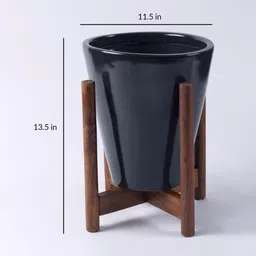 harla arts Love Bite (Medium) Black Porcelain Floor Planters With Stand image 4