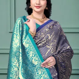 jay khodiyar embroidery Woven, Floral Print, Geometric Print Bollywood Jacquard Saree image 3