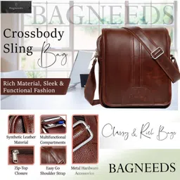 bagneeds Brown Men Sling Bag - Extra Large Trendy Bag image 3