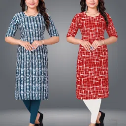 Pack of 2 Women Printed Crepe Straight Kurta-image-11