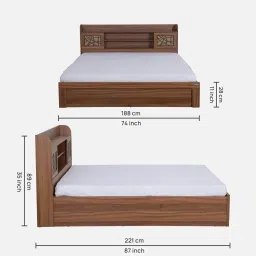 spacewood Kosmo Rayan King Size Bed in Natural Teak Finish with Hydraulic Storage image 2