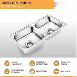 dk denmark FANTUS Heavy Duty Double Bowl Kitchen sink Size 37*18*9 Weight 4.6kg with coupling & waste pipe (HEAVY SERIES) Counter Top image 3