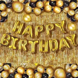 mosclue Happy birthday combo set 45 Foil banner 2 gloden curtain, 30 ballon Set (45)-picture-20