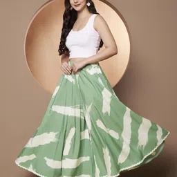 zwerlon Women Printed A-line Green, White Skirt image 5