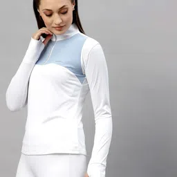 jump usa Women Solid High Neck Polyester White T-Shirt image 4