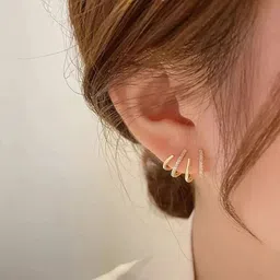 nks Korean Earrings for Women and Girls | Gold Plated Alloy Clip-on Earring Alloy Stud Earring image 2