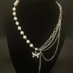 lbtk Choker Elegant Women's Rhinestone Pearl Necklace Pearl, Cubic Zirconia Silver Plated Alloy Layered-picture-30