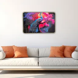 masstone Peacock Colorful Crystal Embedded High Gloss Surface Gold Slim Frame Embossed 12 inch x 18 inch Painting image 4