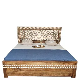 fabuliv Clarence Queen Size Bed In Teak Finish With Drawer Storage image 2