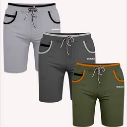 vinthon Pack of 3 Self Design Men Silver, Dark Grey, Green Regular Shorts-picture-21