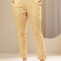 libas Women Skinny Fit Beige Cotton Blend Trousers-picture-17