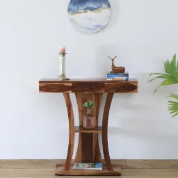 woodsworth from pepperfry Torino Sheesham Wood Console Table in Scratch Resistant Rustic Teak Finish image 1