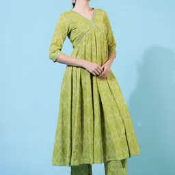 gulmohar jaipur Women Pure Cotton Kurta Palazzo Dupatta Set image 4